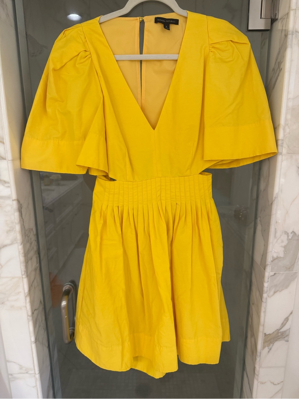 Banana Republic Yellow V-Neck Puff Sleeve Mini Dress